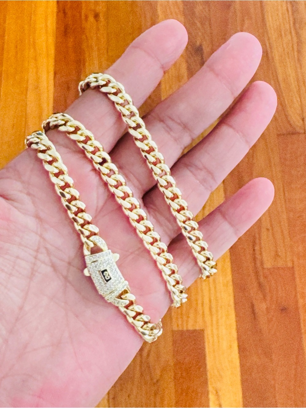 14K Gold Plated men’s Cuban Link Necklace with Pave Clasp. New
